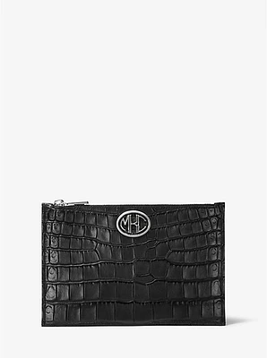 Monogramme Crocodile-Embossed Leather Pouch