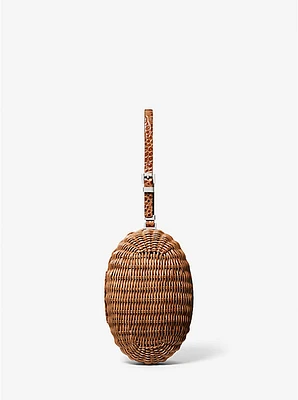 Gramercy Rattan and Crocodile Embossed Leather Minaudière