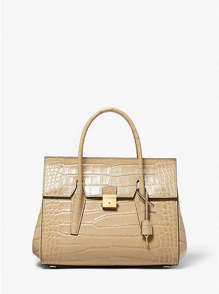 Campbell Medium Crocodile Embossed Leather Satchel