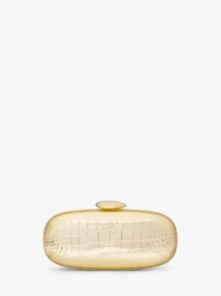 Tina Small Metallic Crocodile Embossed Leather Minaudière