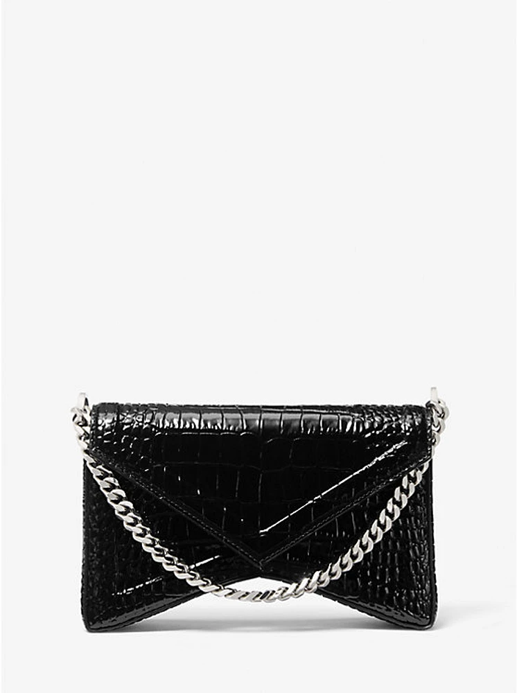 Manhatta Crocodile Embossed Patent Leather Shoulder Bag