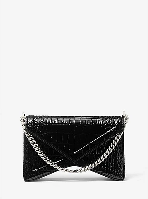 Manhatta Crocodile Embossed Patent Leather Shoulder Bag