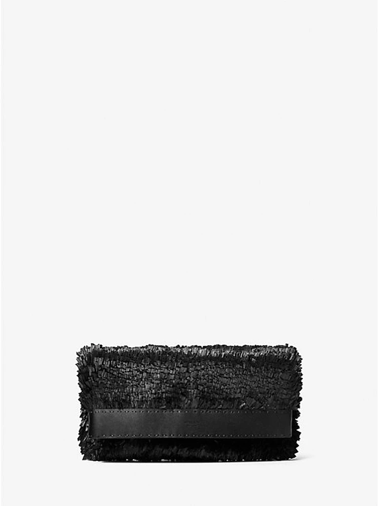 Sorrento Hand-Stitched Fringe and Leather Foldover Clutch
