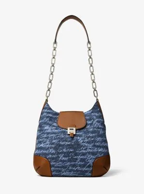 Bancroft Oversized Signature Print Denim Shoulder Bag