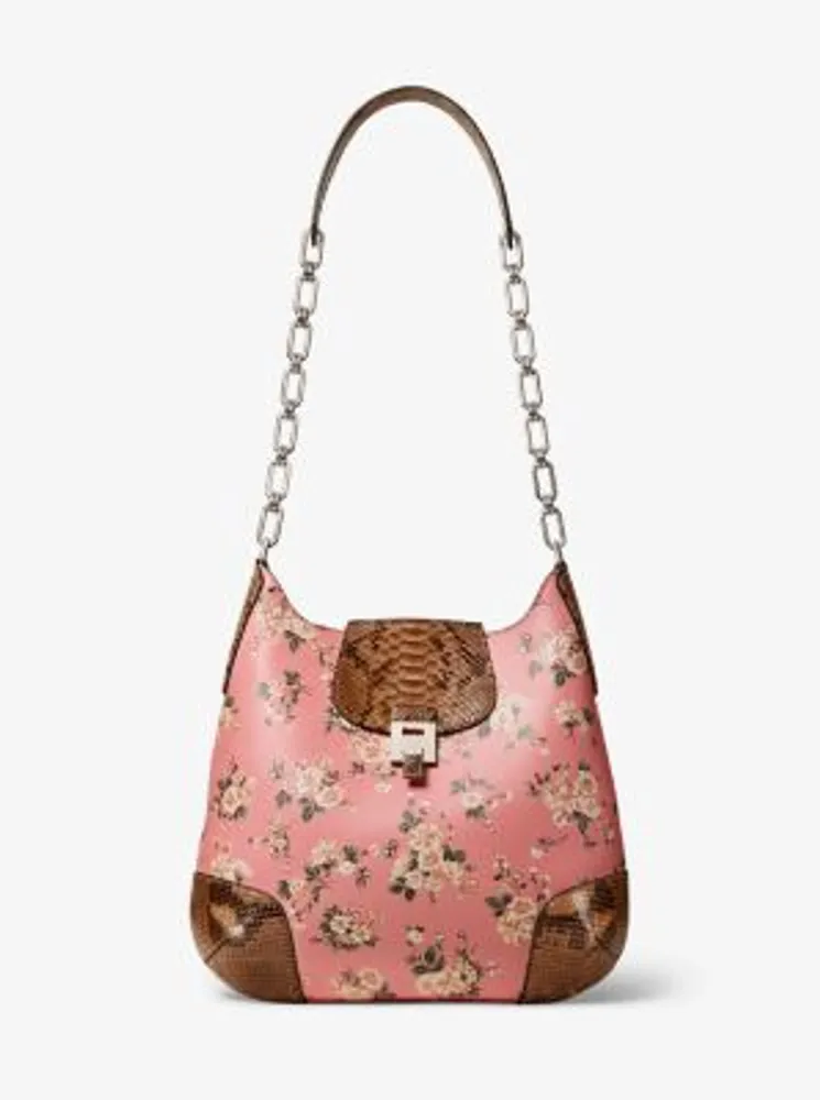 Bancroft Oversized Floral Calf Leather and Python Shoulder Bag