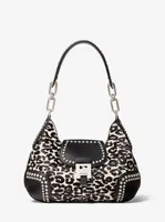 Bancroft Medium Leopard Calf Hair and Studded Leather Shoulder Bag