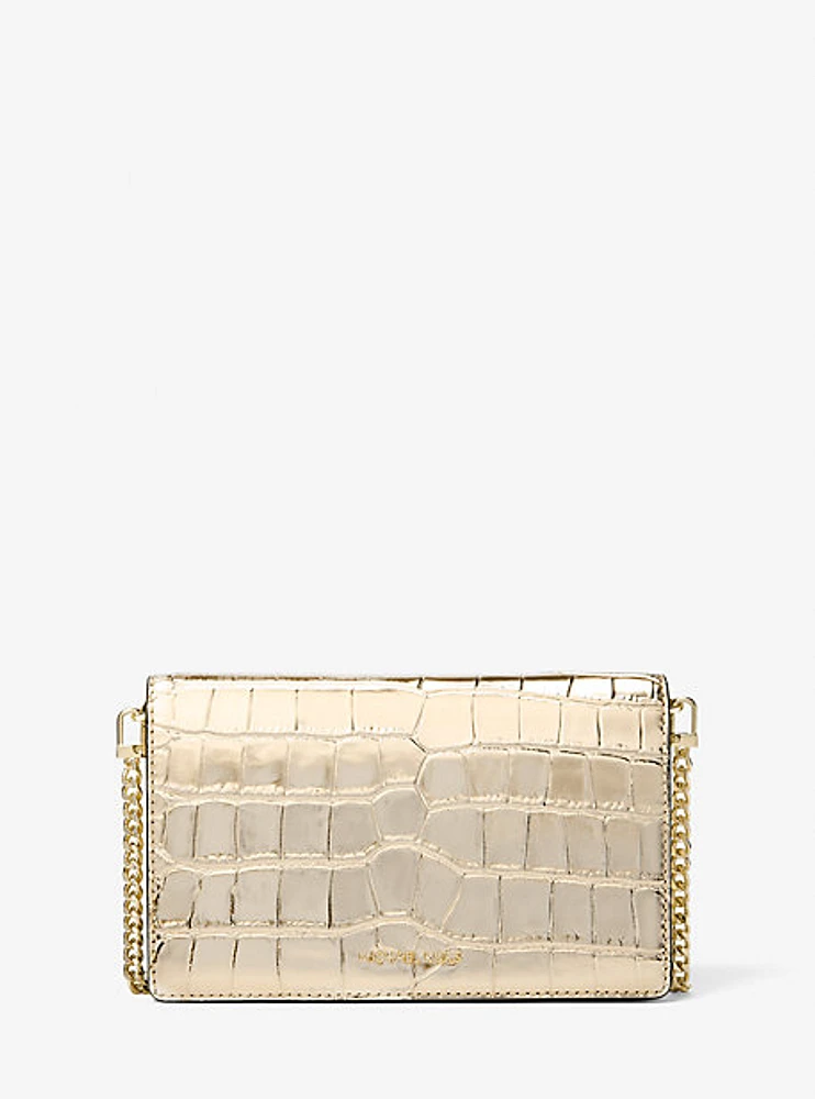 Jet Set Medium Metallic Crocodile Embossed Leather Crossbody Bag