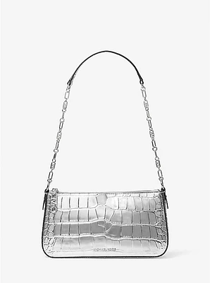 Empire Medium Metallic Crocodile Embossed Leather Chain-Link Pochette