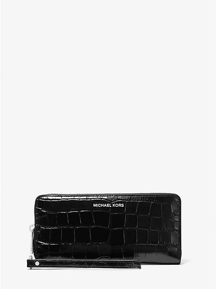 Jet Set Travel Metallic Crocodile Embossed Leather Continental Wallet