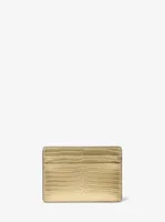 Jet Set Metallic Lizard Embossed Leather Card Case