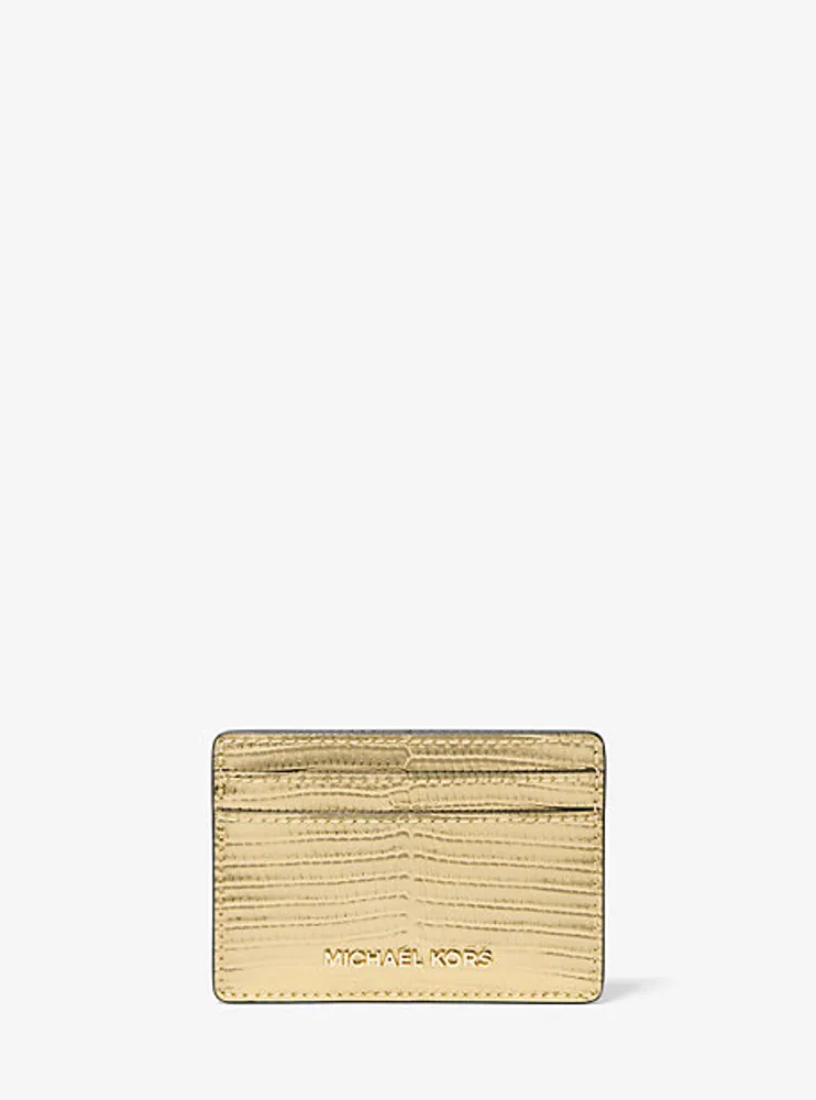 Jet Set Metallic Lizard Embossed Leather Card Case