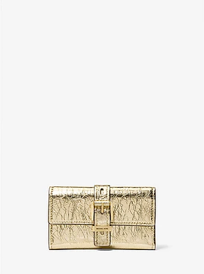 Nolita Medium Metallic Crackled Leather Tri-Fold Wallet