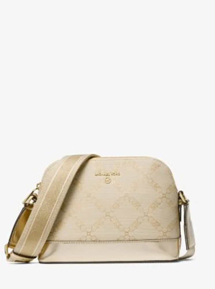 Jet Set Large Metallic Empire Logo Jacquard Dome Crossbody Bag