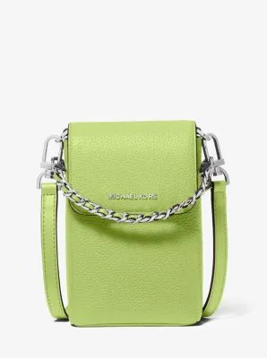Jet Set Small Pebbled Leather Chain-Link Smartphone Crossbody Bag