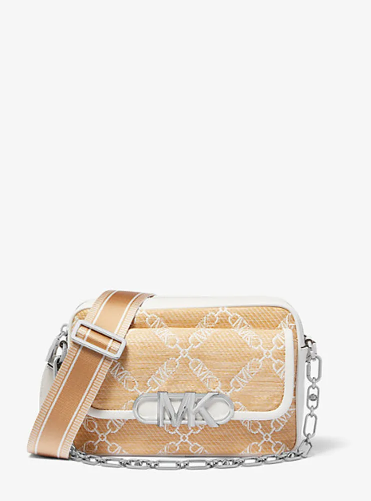 Parker Medium Empire Logo Jacquard Straw Crossbody Bag