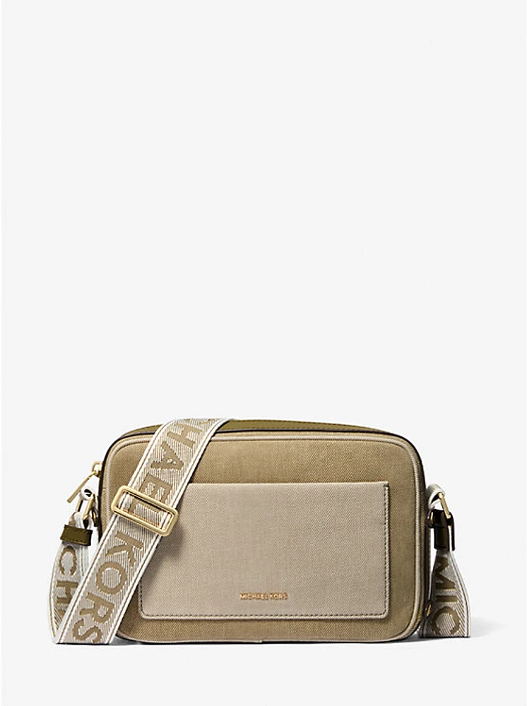 Bandolera Maeve grande de denim en dos tonos
