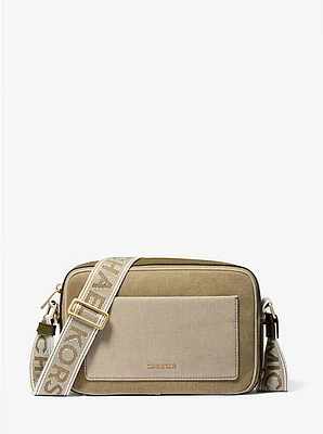 Bandolera Maeve grande de denim en dos tonos