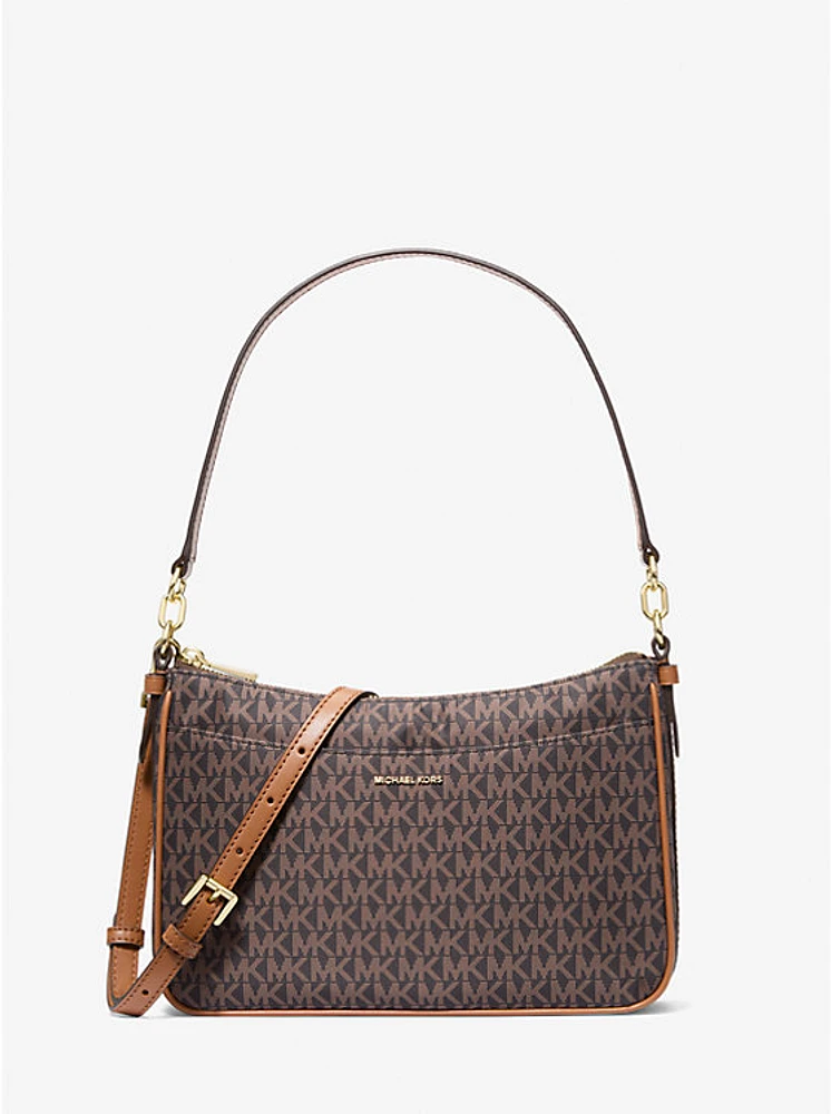 Jet Set Medium Signature Logo Print Woven Convertible Pochette