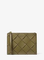 Jet Set Travel Extra-Large Woven Leather Wristlet