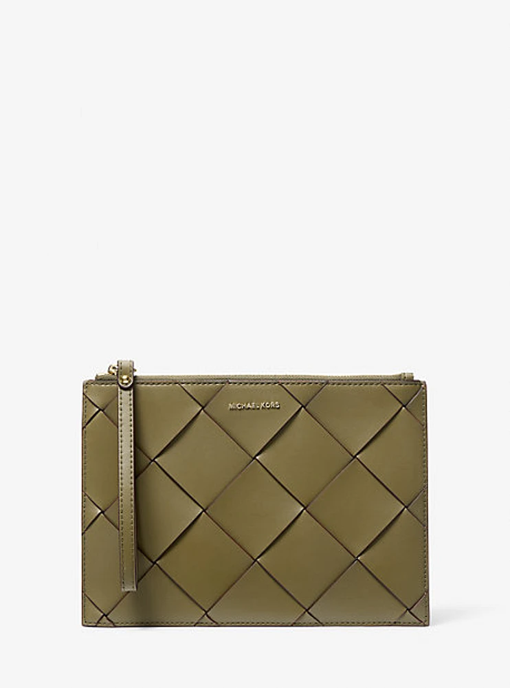 Jet Set Travel Extra-Large Woven Leather Wristlet