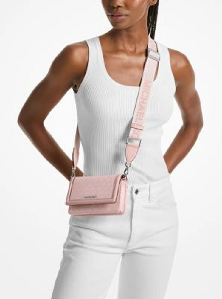 Jet Set Small Signature Logo Print Woven Smartphone Crossbody Bag