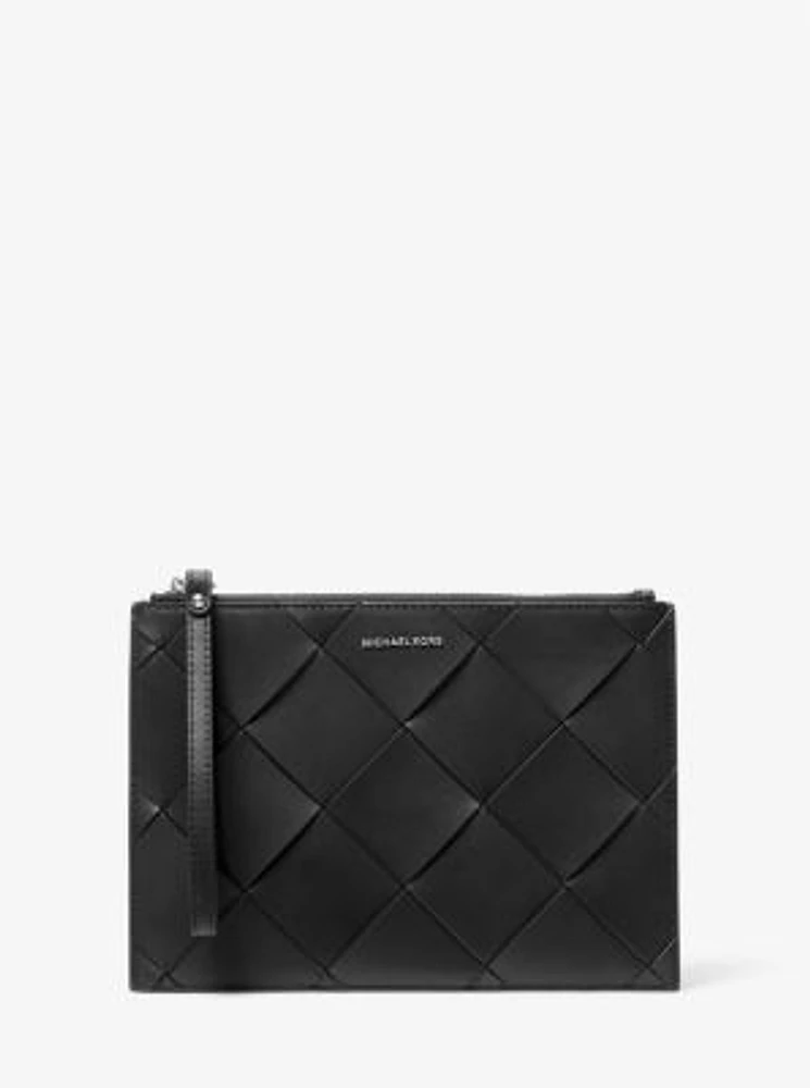 Jet Set Travel Extra-Large Woven Leather Wristlet