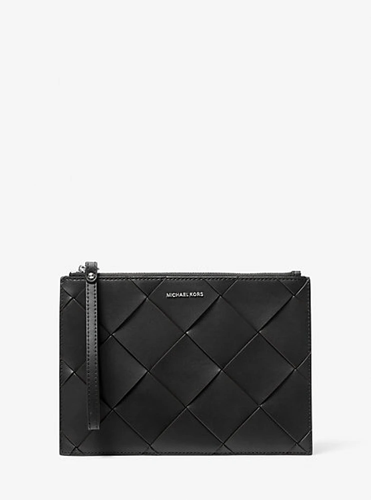 Jet Set Travel Extra-Large Woven Leather Wristlet
