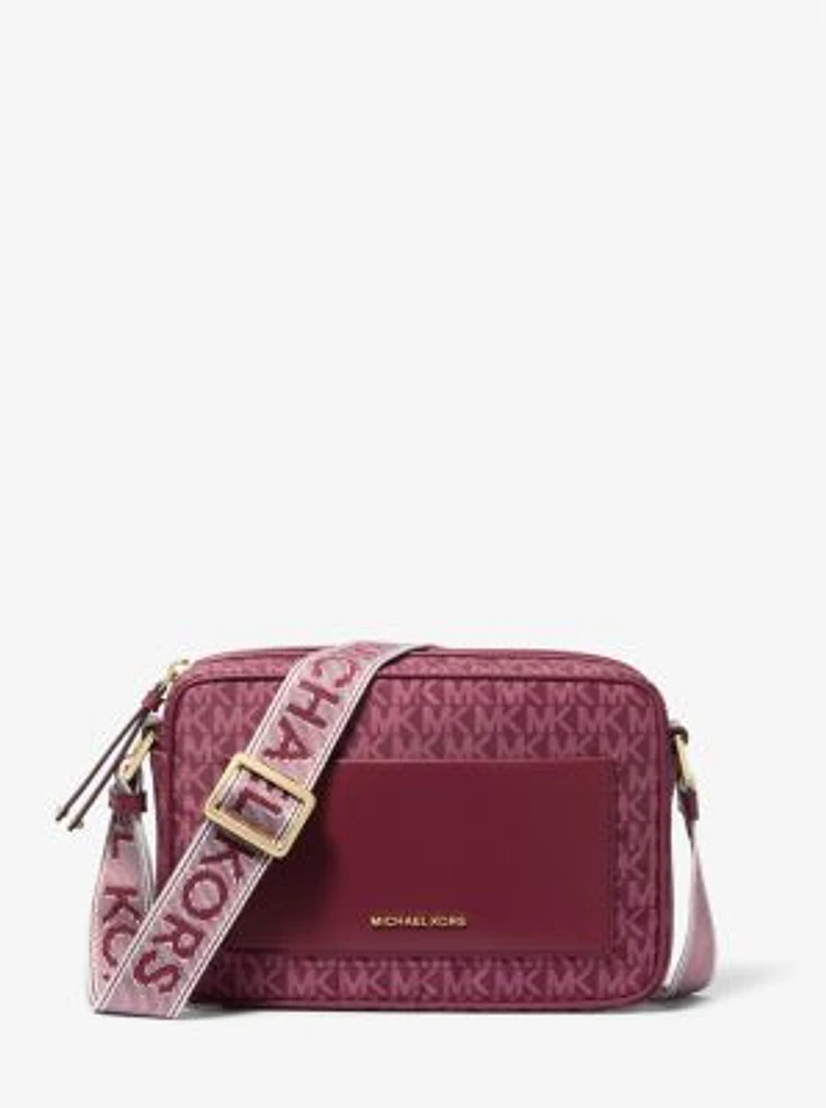 Jet Set Large Signature Logo Print Woven Crossbody Bag