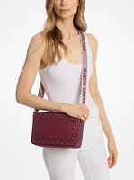 Jet Set Large Signature Logo Print Woven Crossbody Bag