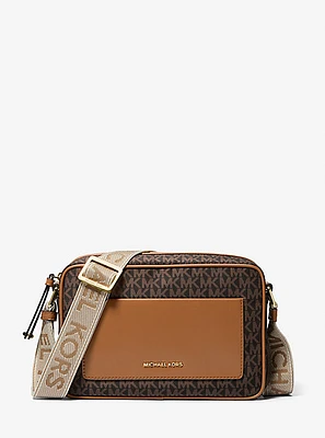 Jet Set Large Signature Logo Print Woven Crossbody Bag