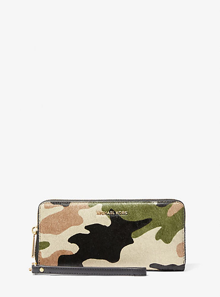 Jet Set Travel Large Camouflage Print Calf Hair Continental Wallet