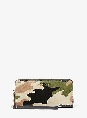 Jet Set Travel Large Camouflage Print Calf Hair Continental Wallet