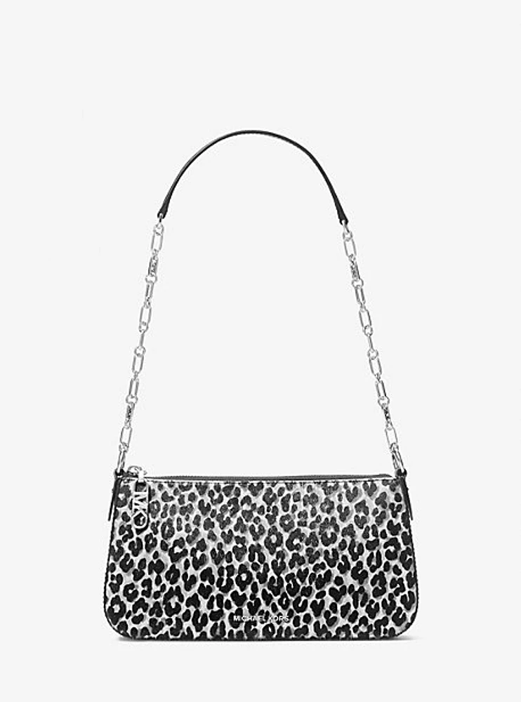 Empire Medium Leopard Print Calf Hair Chain-Link Pochette