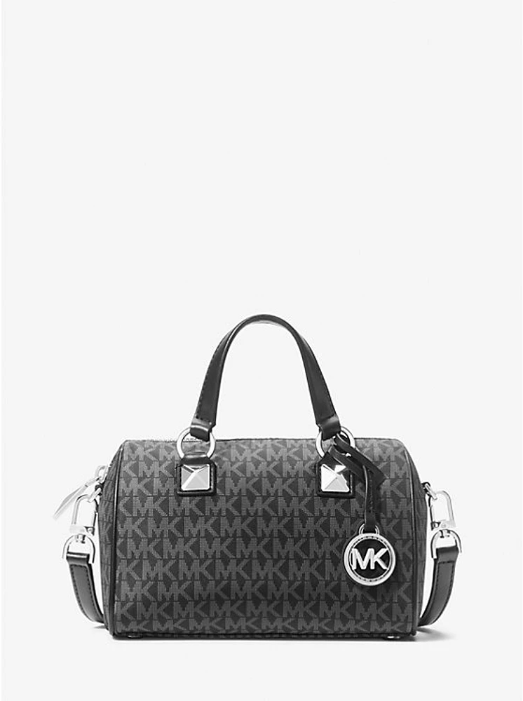 Grayson Small Logo Print Woven Duffel Crossbody Bag