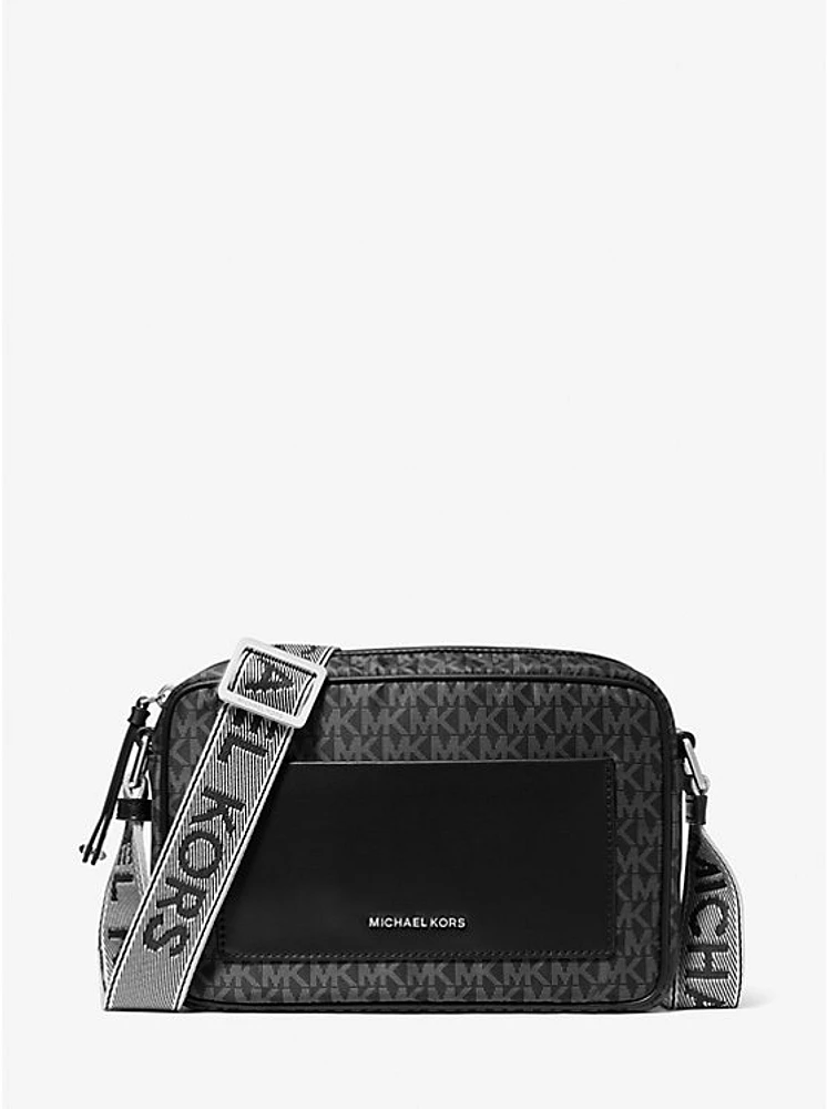 Jet Set Large Signature Logo Print Woven Crossbody Bag