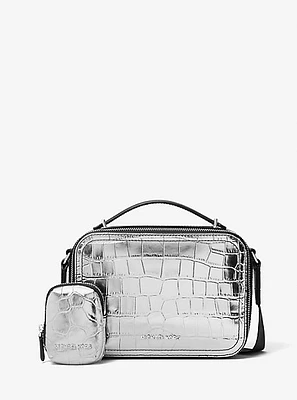 Hudson Metallic Crocodile Embossed Leather Crossbody Bag