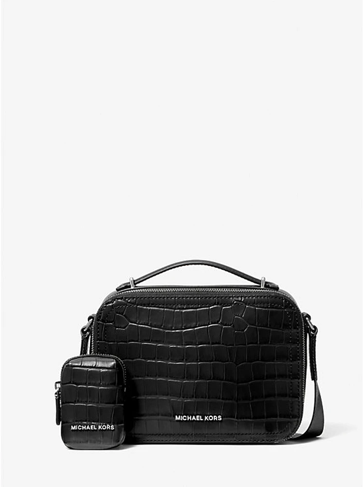 Hudson Crocodile Embossed Leather Crossbody Bag