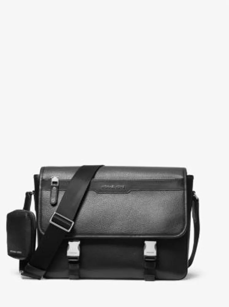 Hudson Pebbled Leather Messenger Bag with Pouch