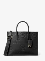 Mirella Medium Logo Embossed Pebbled Leather Tote Bag