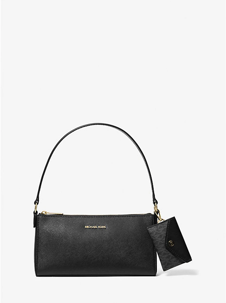 Vincent Medium Saffiano Leather Pochette with Signature Logo Card Case
