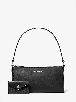 Vincent Medium Saffiano Leather Pochette with Signature Logo Card Case