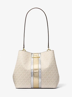 Bolso de hombro Pratt mediano con logotipo exclusivo metálico