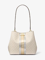 Bolso de hombro Pratt mediano con logotipo exclusivo metálico