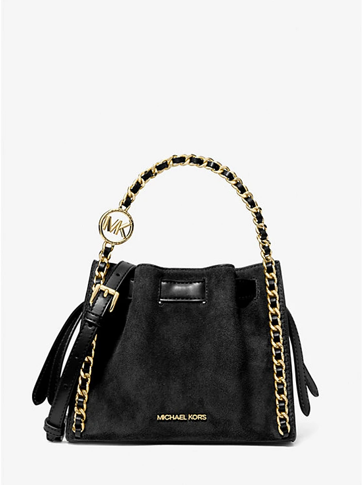 Mina Small Suede Logo Chain Crossbody Bag