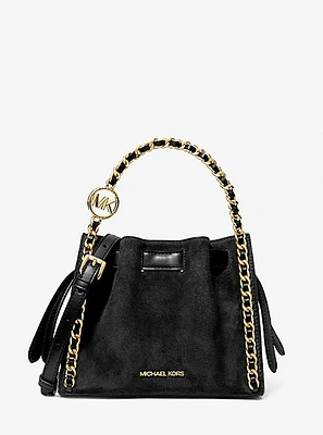 Mina Small Suede Logo Chain Crossbody Bag