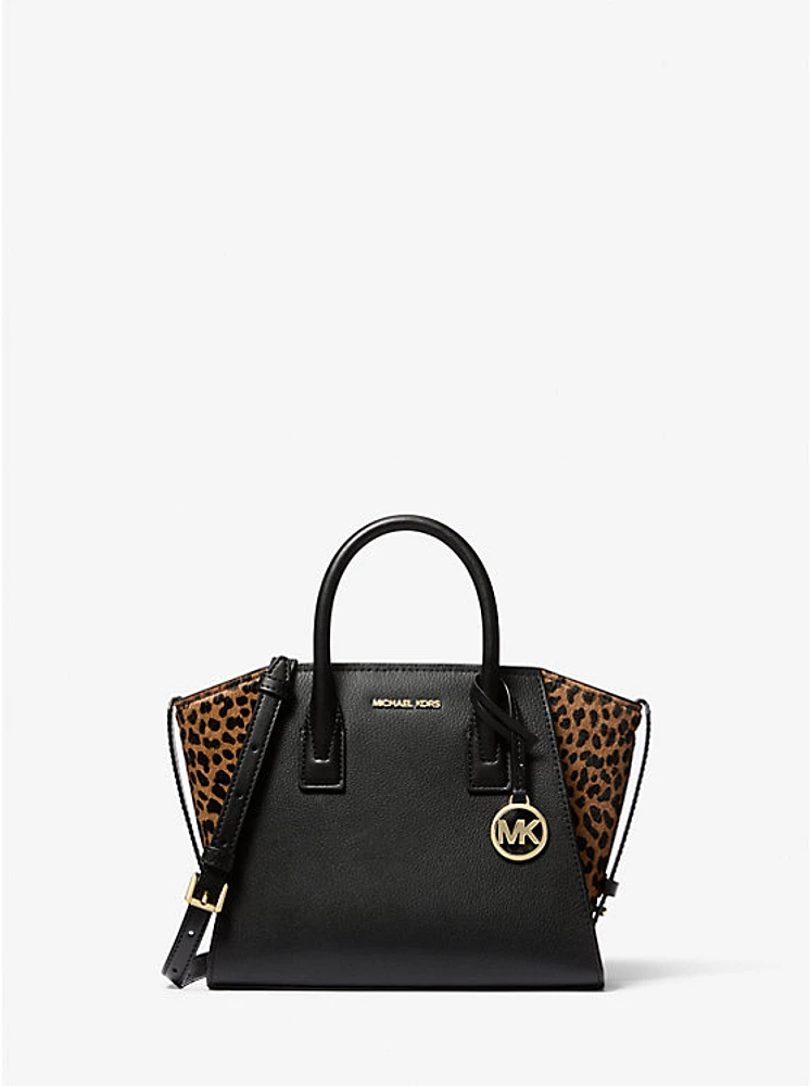 Avril Small Leather and Cheetah Print Calf Hair Satchel