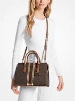 Sheila Medium Signature Logo and Metallic Satchel