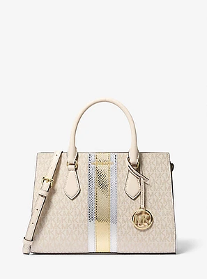 Sheila Medium Signature Logo and Metallic Satchel