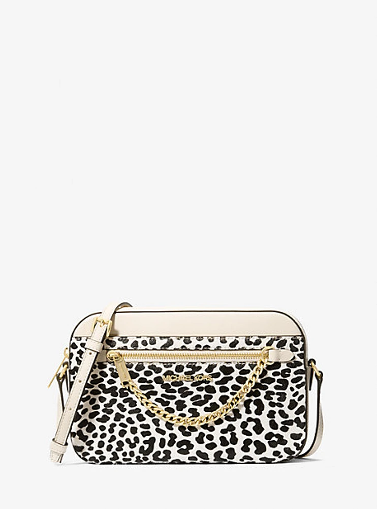 Jet Set Large Leopard-Print Calf Hair Crossbody Bag