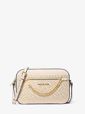 Jet Set Large Metallic Logo Jacquard Crossbody Bag